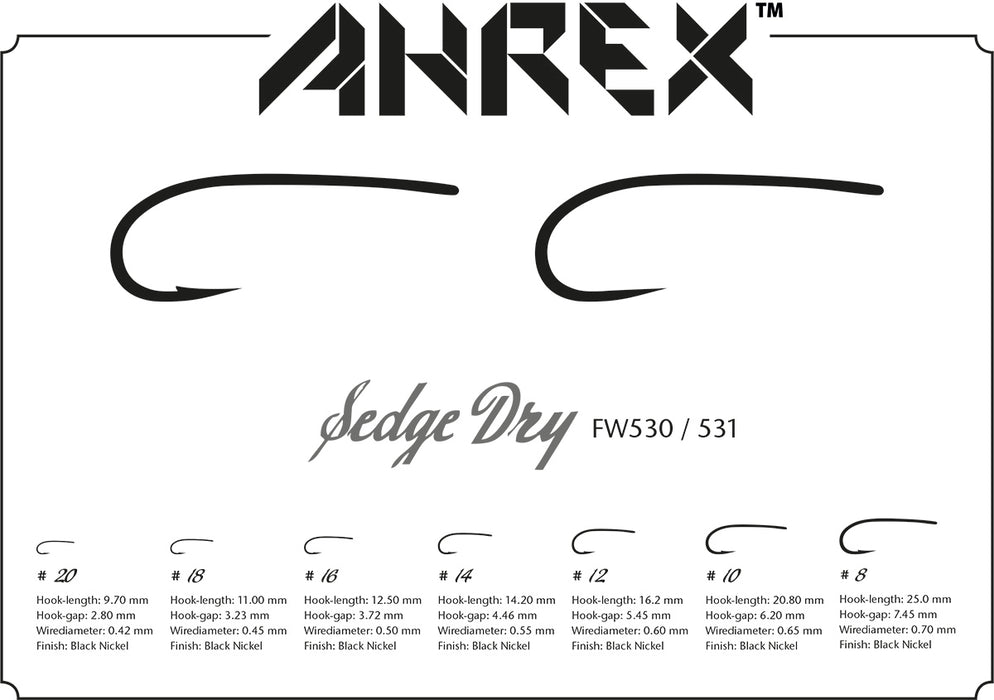 Ahrex FW531 - Sedge Dry Barbless Fly Hooks
